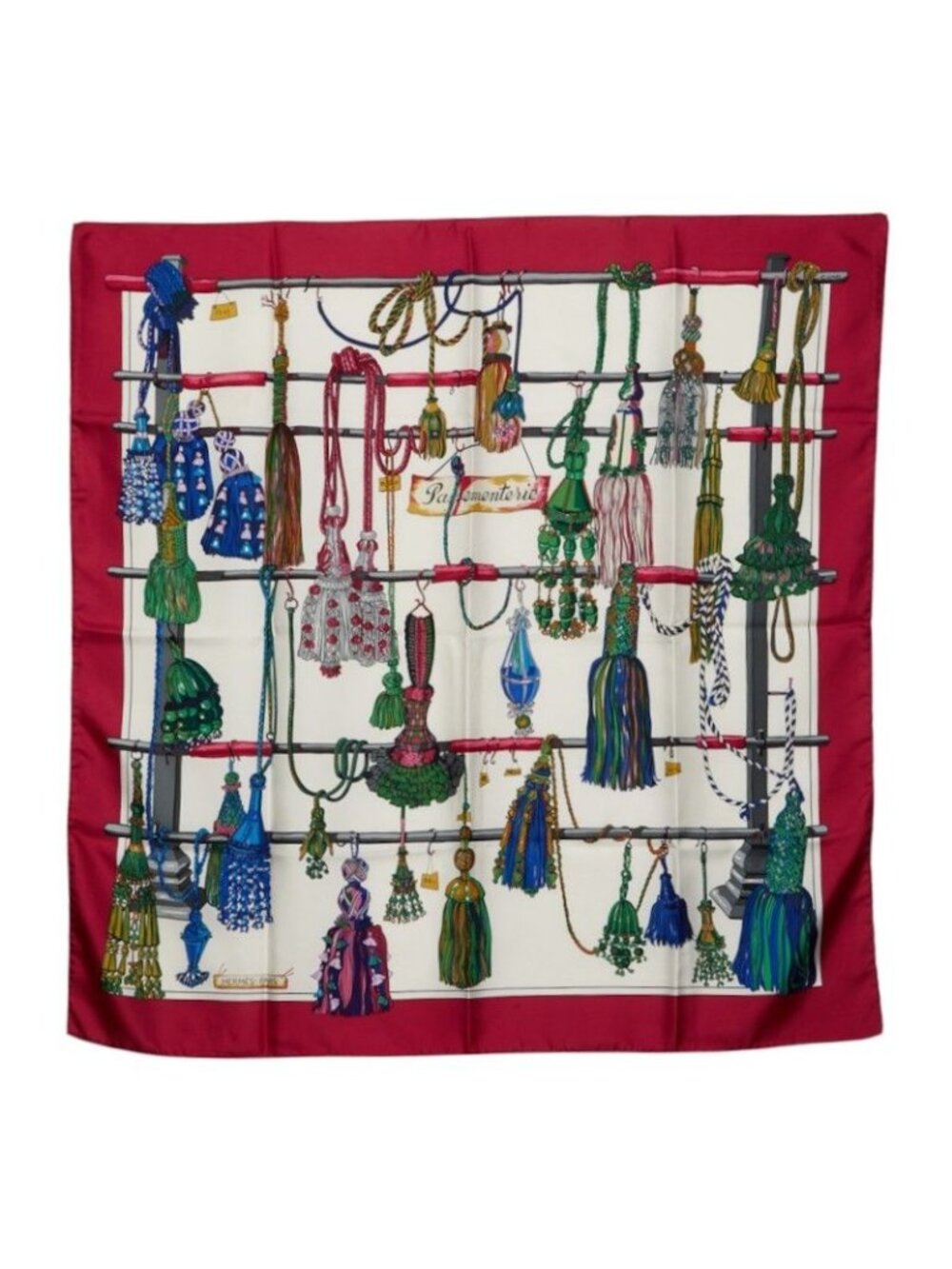 Hermes Carre 90 Passe Menterie String Decoration Scarf Large Wine Red